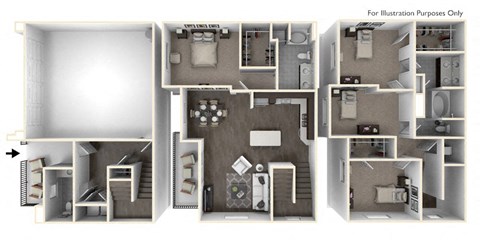 Floor plan for 3 beds, 2.5 baths, 1784 sqft